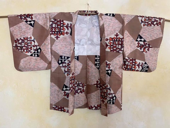 Kimono jacket/pink beige colorful abstract botani… - image 2