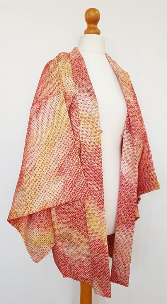 Kimono jacket/bamboo Coral red, yellow orange Hao… - image 3