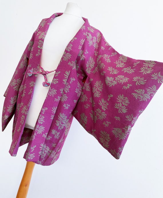 pink × neon green floral long Kimono jacket/ Haor… - image 6