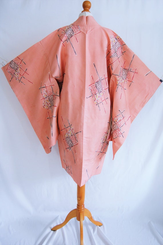 1920's light pink Meisen silk kimono jacket /abst… - image 5