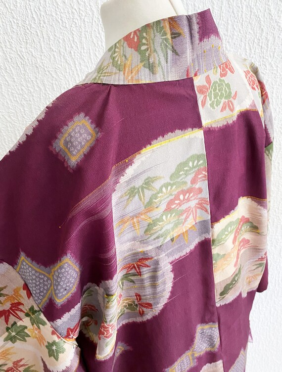 dark aubergine flower Kimono jacket /Meisen silk … - image 6