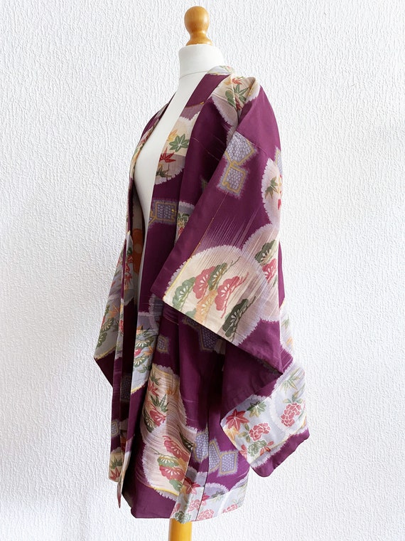 dark aubergine flower Kimono jacket /Meisen silk … - image 7