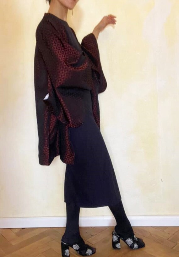 Audrey | Printed velvet Long Kimono coat | Riassunto Blue