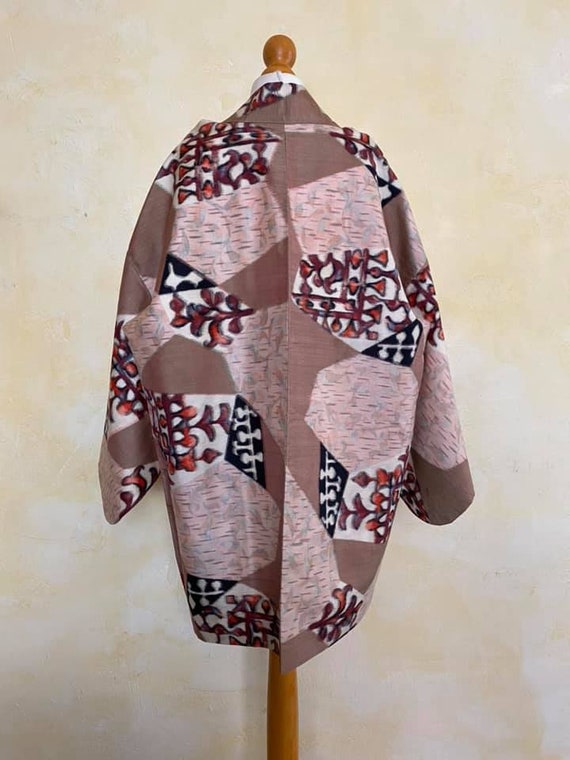 Kimono jacket/pink beige colorful abstract botani… - image 5