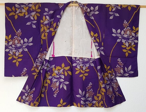 kimono jacket/ purple x yellow Meisen silk Haori … - image 3