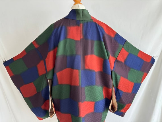 colorful 1960s Kimono jacket Checkered Pattern om… - image 10