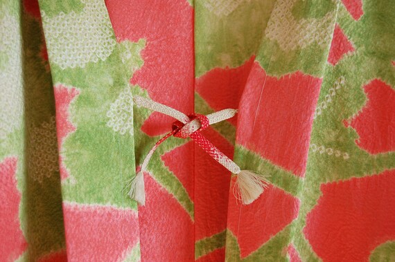 fuchsia pink pistachio green Shibori dye floral m… - image 6