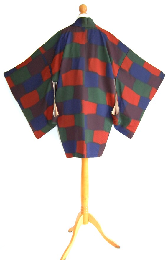 colorful 1960s Kimono jacket Checkered Pattern om… - image 7