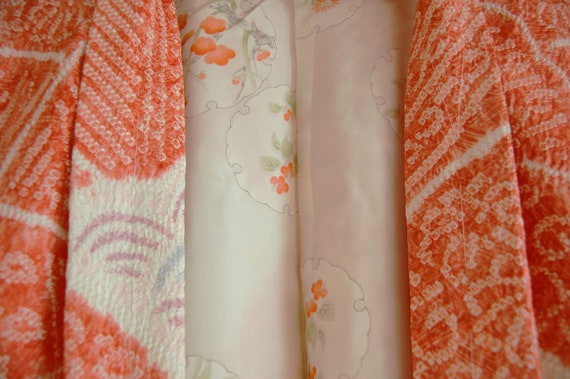 cloud and wave motif Kimono jacket/salmon pink Sh… - image 4