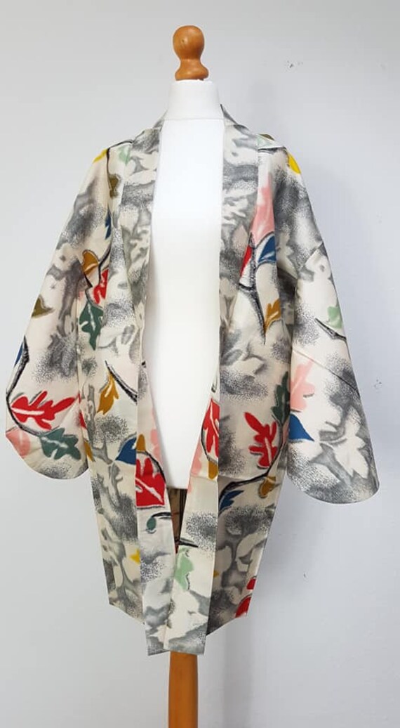 multi color white colorful leaf pattern Kimono ja… - image 5