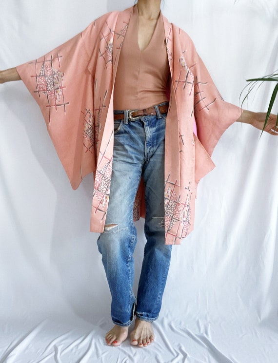 1920's light pink Meisen silk kimono jacket /abst… - image 3