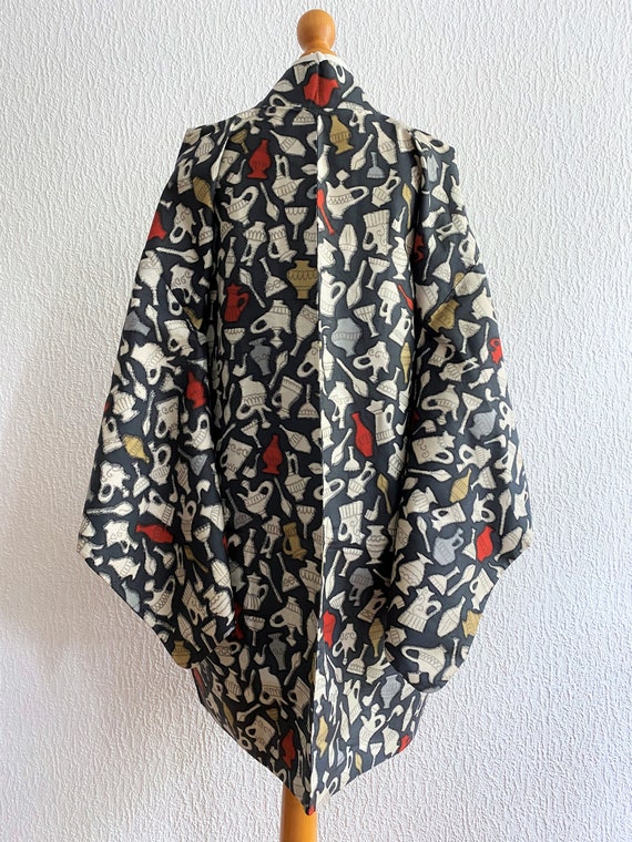 blue gray Meisen silk ikat Kimono jacket /flower … - image 7