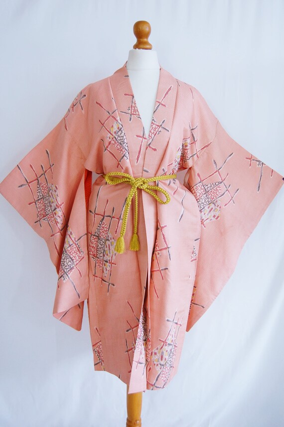 1920's light pink Meisen silk kimono jacket /abst… - image 6