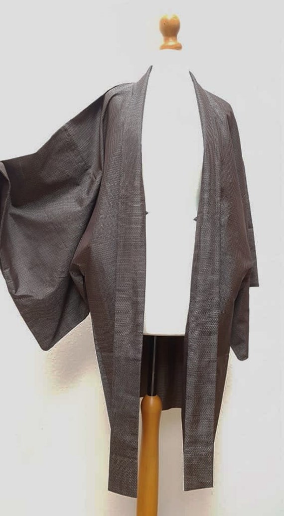 Men's kimono jacket/ Mud dyeing dark brown silk l… - image 5