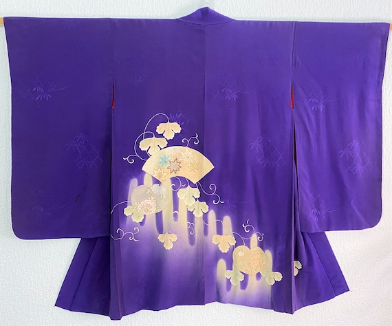 purple Antique floral kimono jacket/ silk long Ha… - image 1