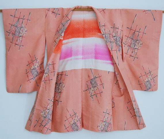 1920's light pink Meisen silk kimono jacket /abst… - image 1