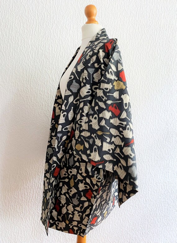 blue gray Meisen silk ikat Kimono jacket /flower … - image 6