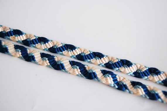 blue and light blue, white Hand woven Kimono belt… - image 8