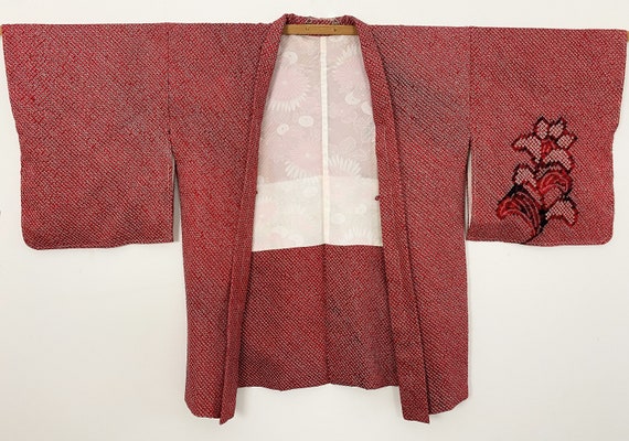 red floral Shibori Kimono jacket /tie-dye silk HA… - image 2