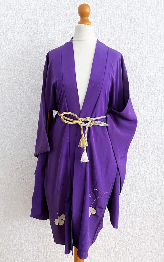 purple Antique floral kimono jacket/ silk long Ha… - image 6