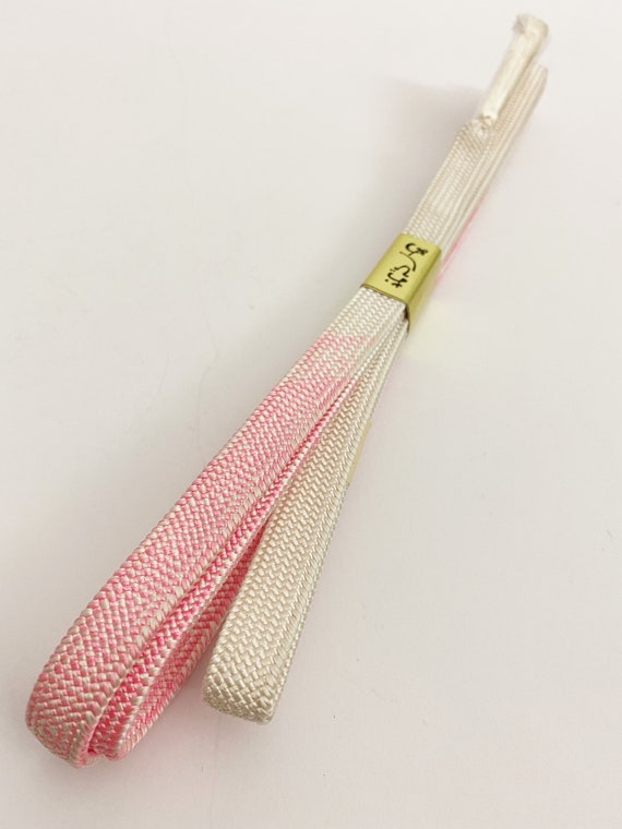 light pink and white Hand woven Kimono belt/ silk 