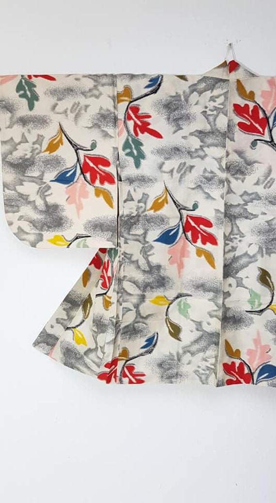 multi color white colorful leaf pattern Kimono ja… - image 10