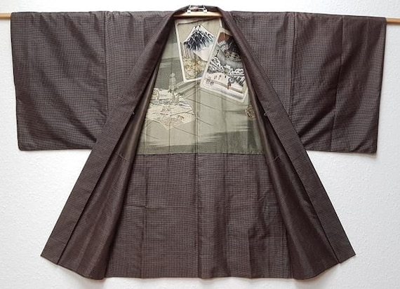 Men's kimono jacket/ Mud dyeing dark brown silk l… - image 1