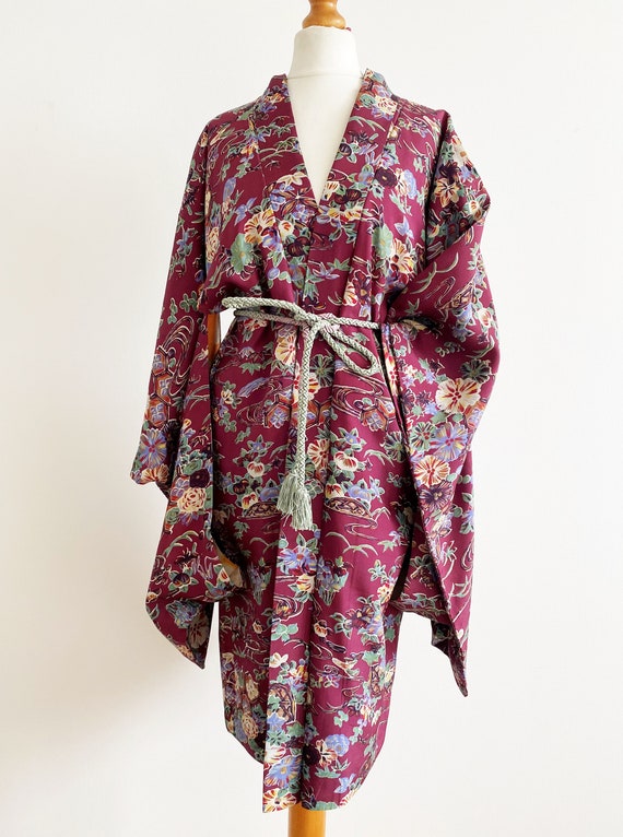 plum color floral long Kimono jacket/ Haori /Naga… - image 9
