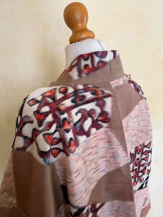 Kimono jacket/pink beige colorful abstract botani… - image 8