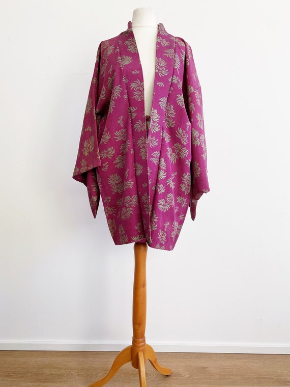 pink × neon green floral long Kimono jacket/ Haor… - image 7