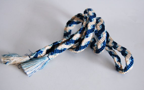 blue and light blue, white Hand woven Kimono belt… - image 4