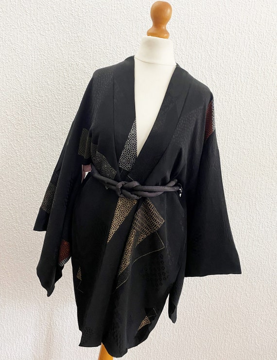 URUSHI (lacquerware) coated silk black Kimono jac… - image 10