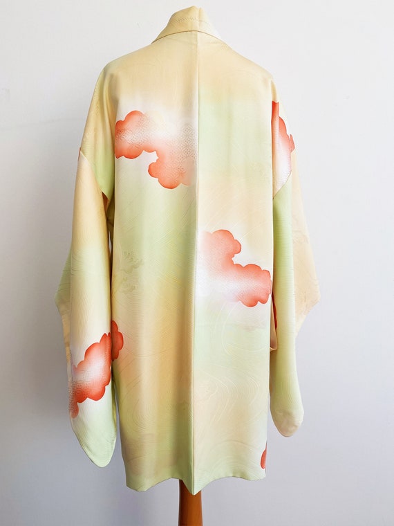 1960's apple green × orange cloud pattern Kimono … - image 4