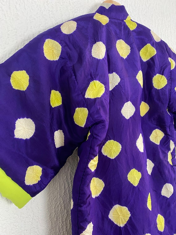 purple & neon yellow Children's padded Kimono coa… - image 6
