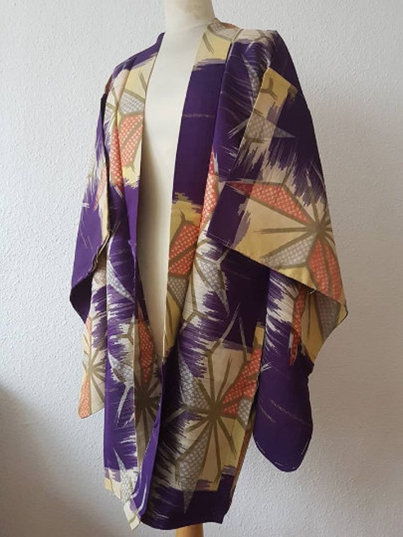 kimono jacket/Purple yellow long Antique Haori / … - image 3