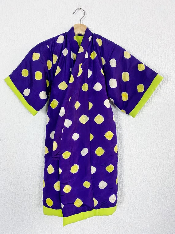 purple & neon yellow Children's padded Kimono coa… - image 4