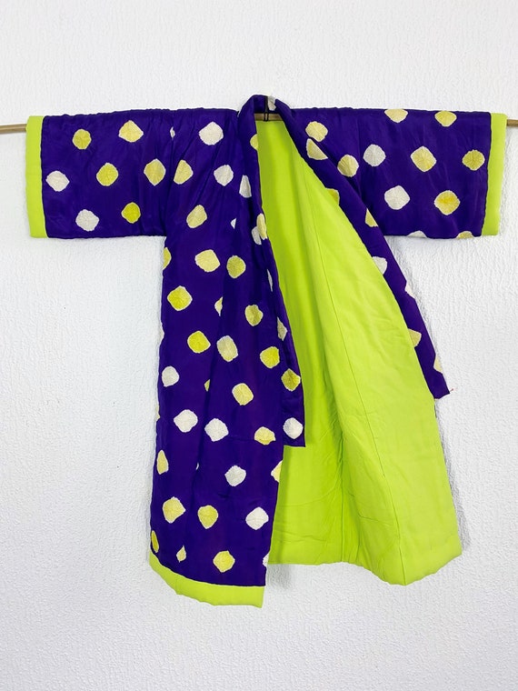 purple & neon yellow Children's padded Kimono coa… - image 2