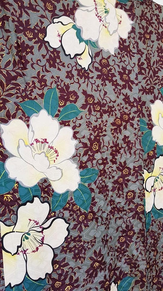 kimono jacket/burgundy,gray Peony flower Haori /1… - image 6