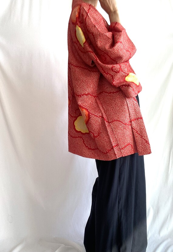 1960's Japanese vintage HAORI / red plum blossom … - image 5