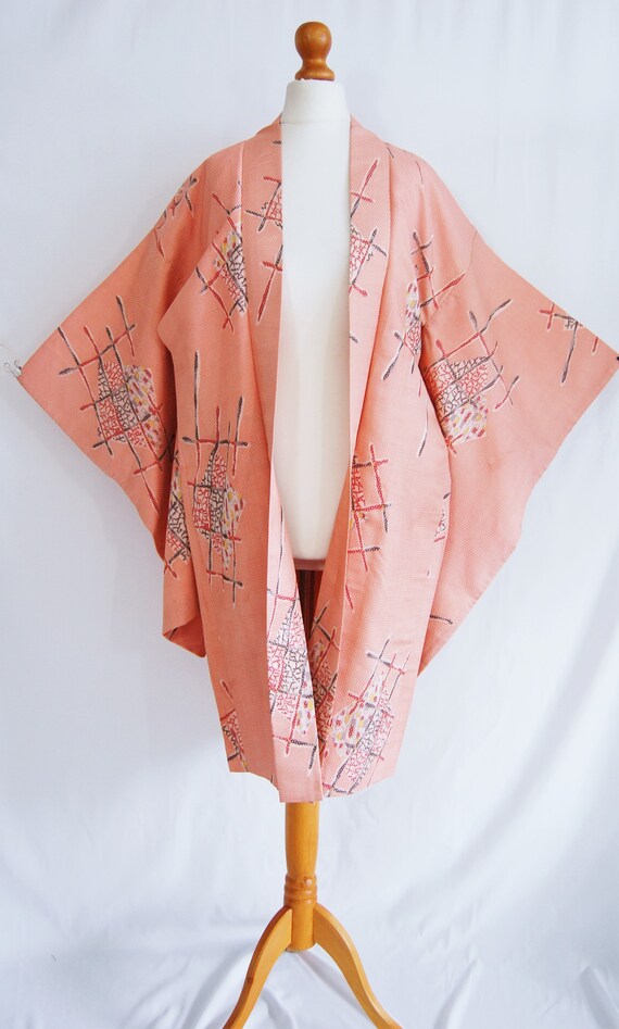 1920's light pink Meisen silk kimono jacket /abst… - image 4