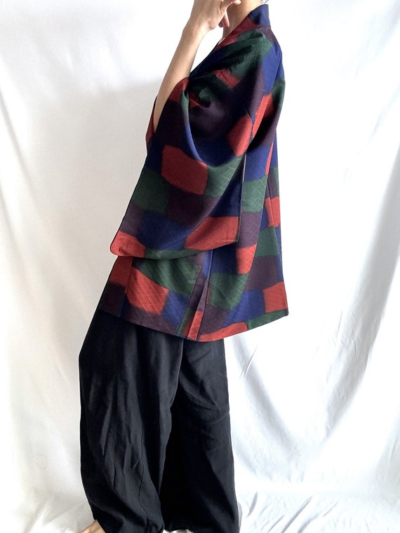 colorful 1960s Kimono jacket Checkered Pattern om… - image 5