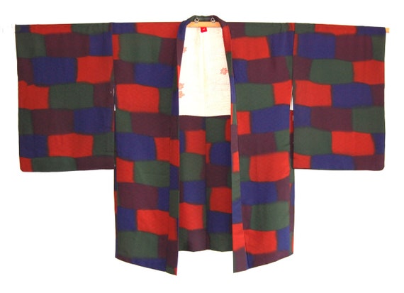 colorful 1960s Kimono jacket Checkered Pattern om… - image 2