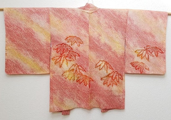 Kimono jacket/bamboo Coral red, yellow orange Hao… - image 1