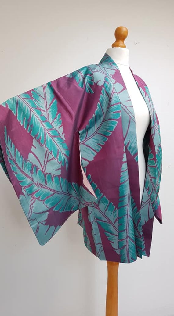 Banana leaf pattern purple x turquoise blue Meise… - image 3