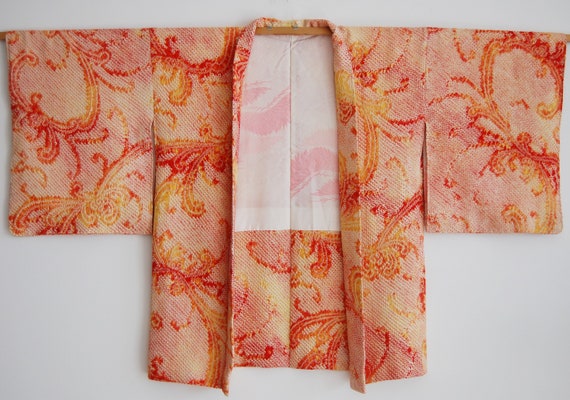 orange chrysanthemum  Shibori Kimono jacket /1960… - image 7