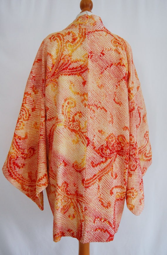 orange chrysanthemum  Shibori Kimono jacket /1960… - image 5