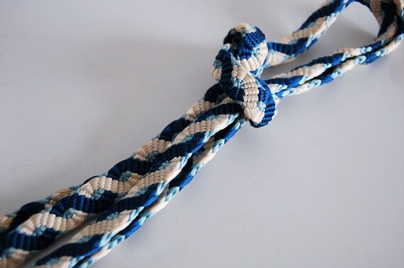 blue and light blue, white Hand woven Kimono belt… - image 7