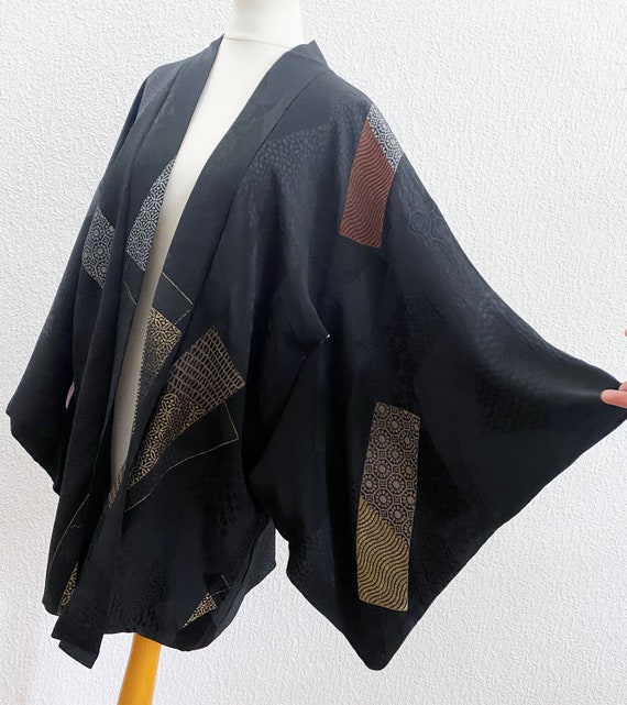 URUSHI (lacquerware) coated silk black Kimono jac… - image 4