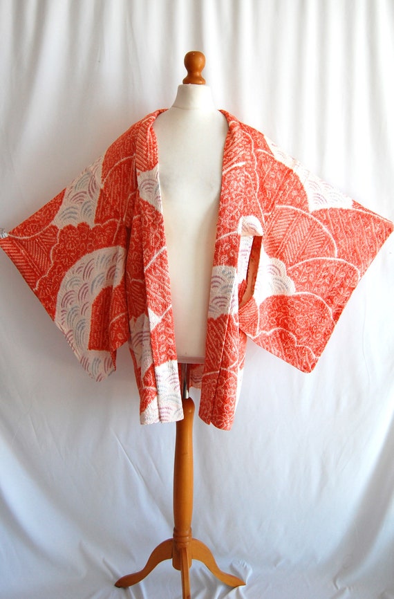 cloud and wave motif Kimono jacket/salmon pink Sh… - image 7