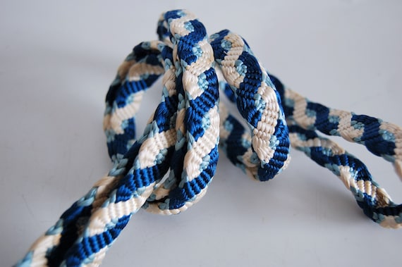 blue and light blue, white Hand woven Kimono belt… - image 2